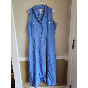 Coldwater Creek Linen Blend Sleeveless Button Front Shirt Dress Lagenlook